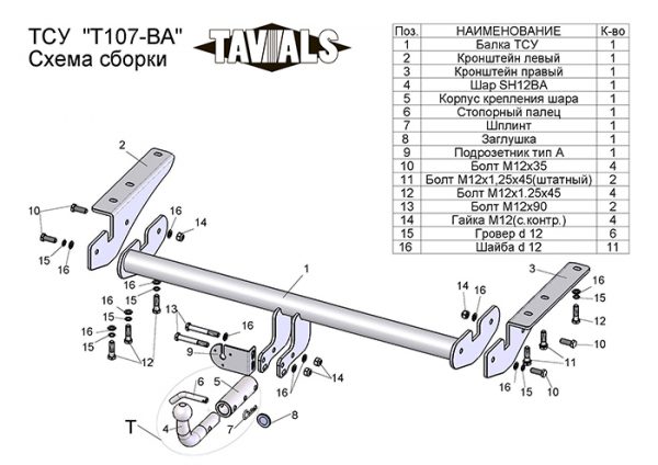 ТСУ для TOYOTA RAV 4 (A2-XA3)  2006-2012 (Кроме Long) (С БЫСТРОСЪЕМНЫМ ШАРОМ)